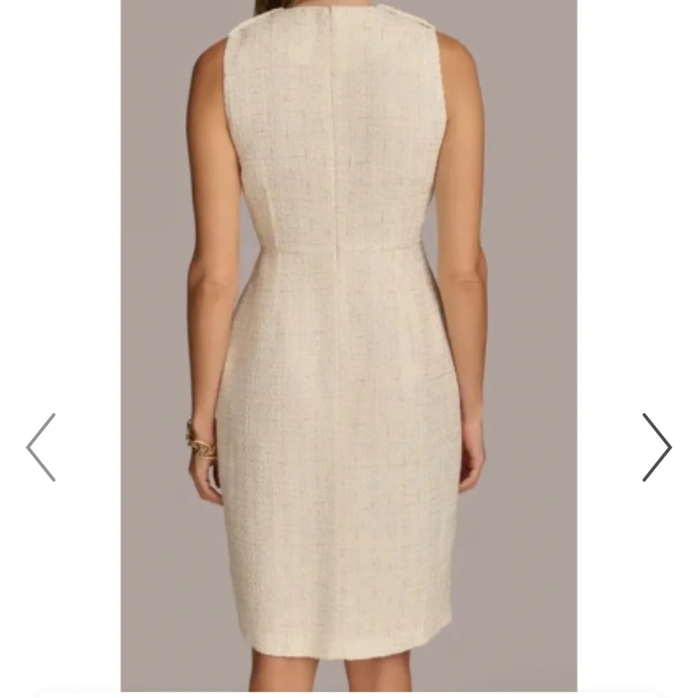 Donna Karan White and Gold Sleeveless Tweed Sheath Mini Dress Size 2 - Picture 4 of 13